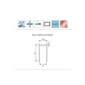 Parete doccia walkin anticalcare 8mm h200 profilo oro rosa lucido gardenia, dimensioni 120cm