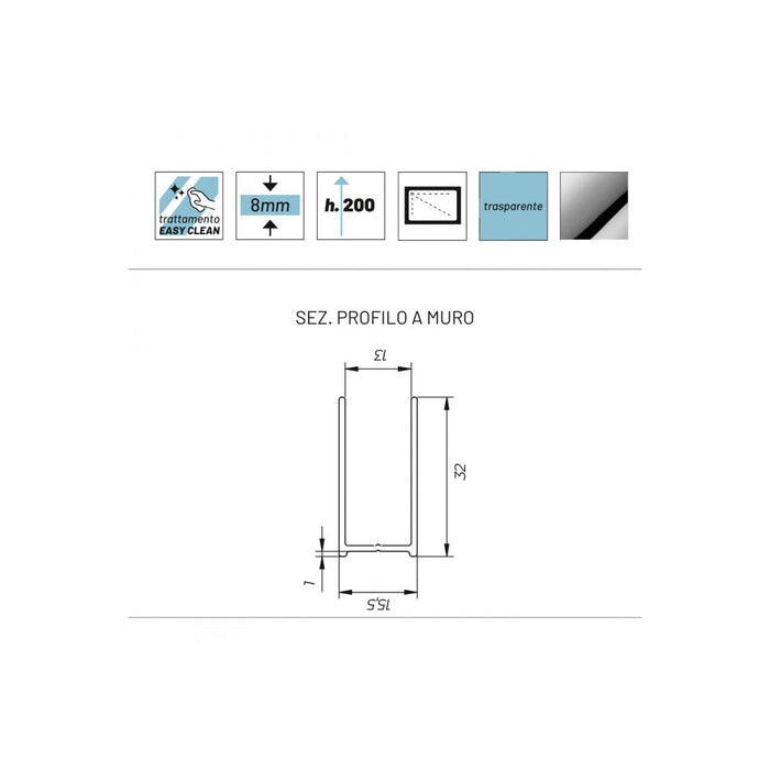 Parete doccia walkin anticalcare 8mm profilo cromo h200 gardenia, dimensioni 90cm