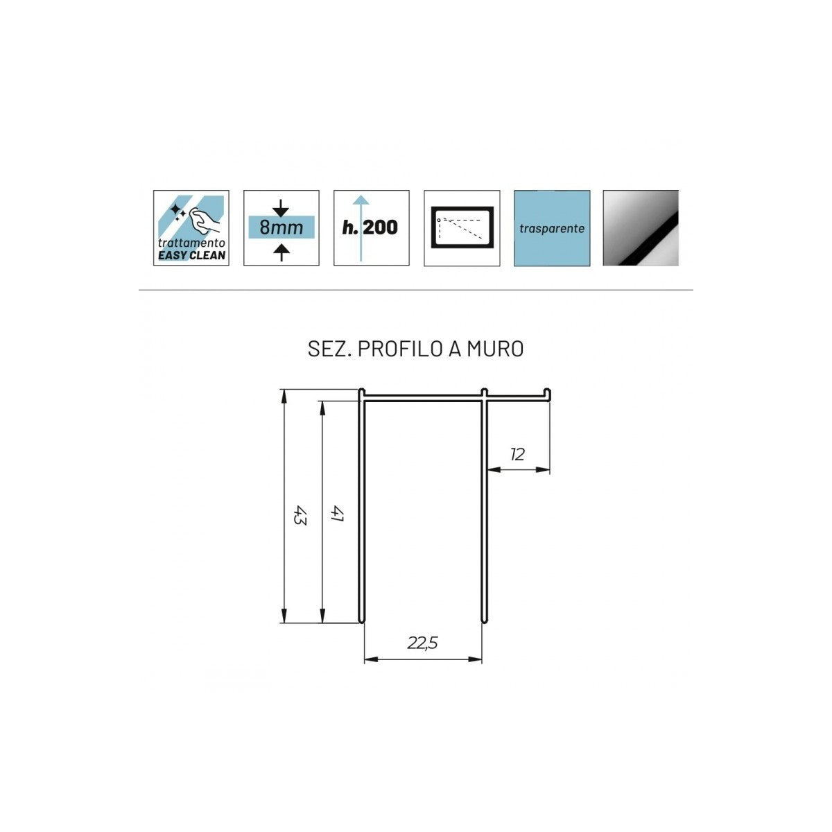 Parete doccia walkin con anta mobile cristallo anticalcare 8mm lorna, dimensioni 150cm