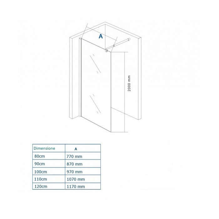 Parete doccia walkin fascia centrale satinata anticalcare 8mm h200 supreme, dimensioni 120cm