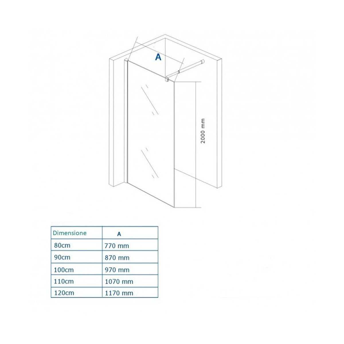 Parete doccia walkin fascia centrale satinata anticalcare 8mm h200 supreme, dimensioni 110cm