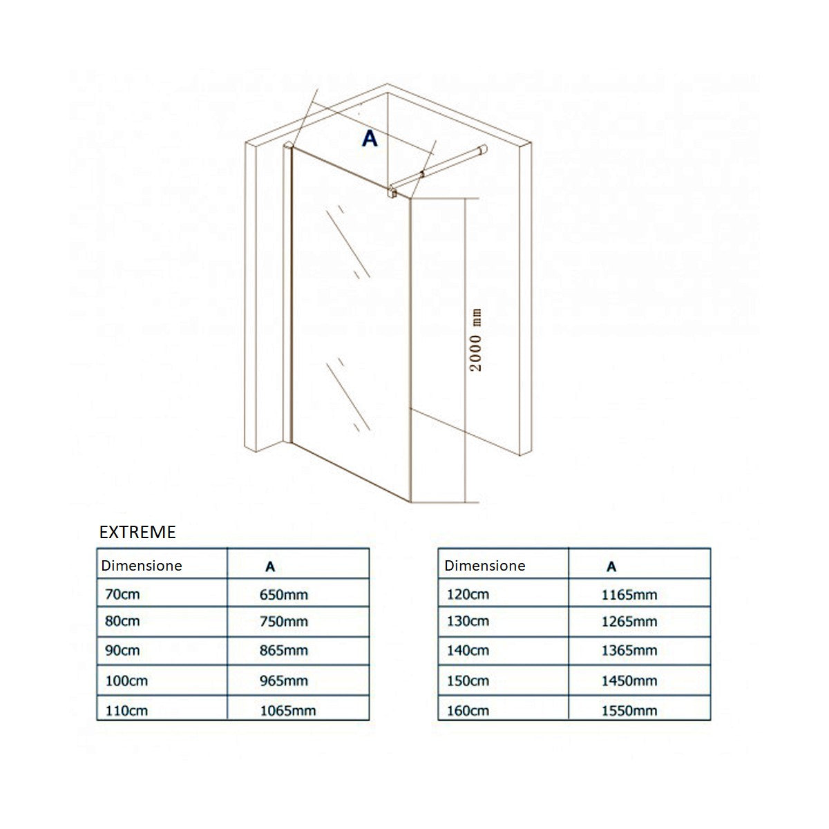 Parete doccia walkin satinata anticalcare 10mm h200 extreme, dimensioni 120cm