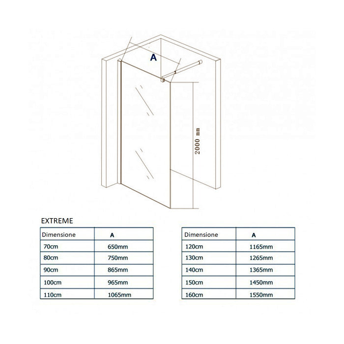 Parete doccia walkin satinata anticalcare 10mm h200 extreme, dimensioni 130cm