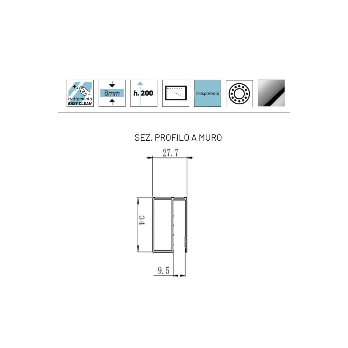 Parete doccia walkin scorrevole trasparente anticalcare 8mm h200 filanta, dimensioni 160cm