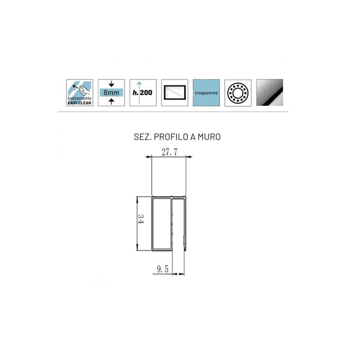 Parete doccia walkin scorrevole trasparente anticalcare 8mm h200 filanta, dimensioni 160cm