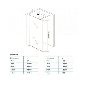 Parete doccia walkin trasparente anticalcare 10mm h200 extreme, dimensioni 130cm