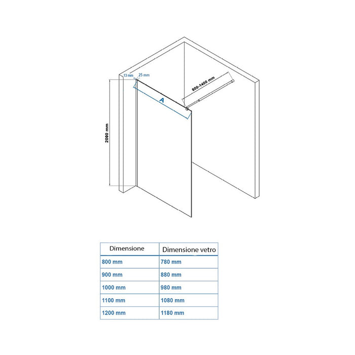 Parete doccia walkin trasparente anticalcare 8mm h200 supreme, dimensioni 110cm