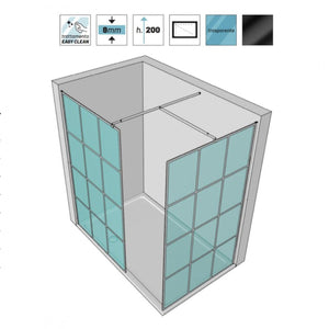 Parete doccia walkin trasparente anticalcare 8mm profili neri h200 black, dimensioni 90cm