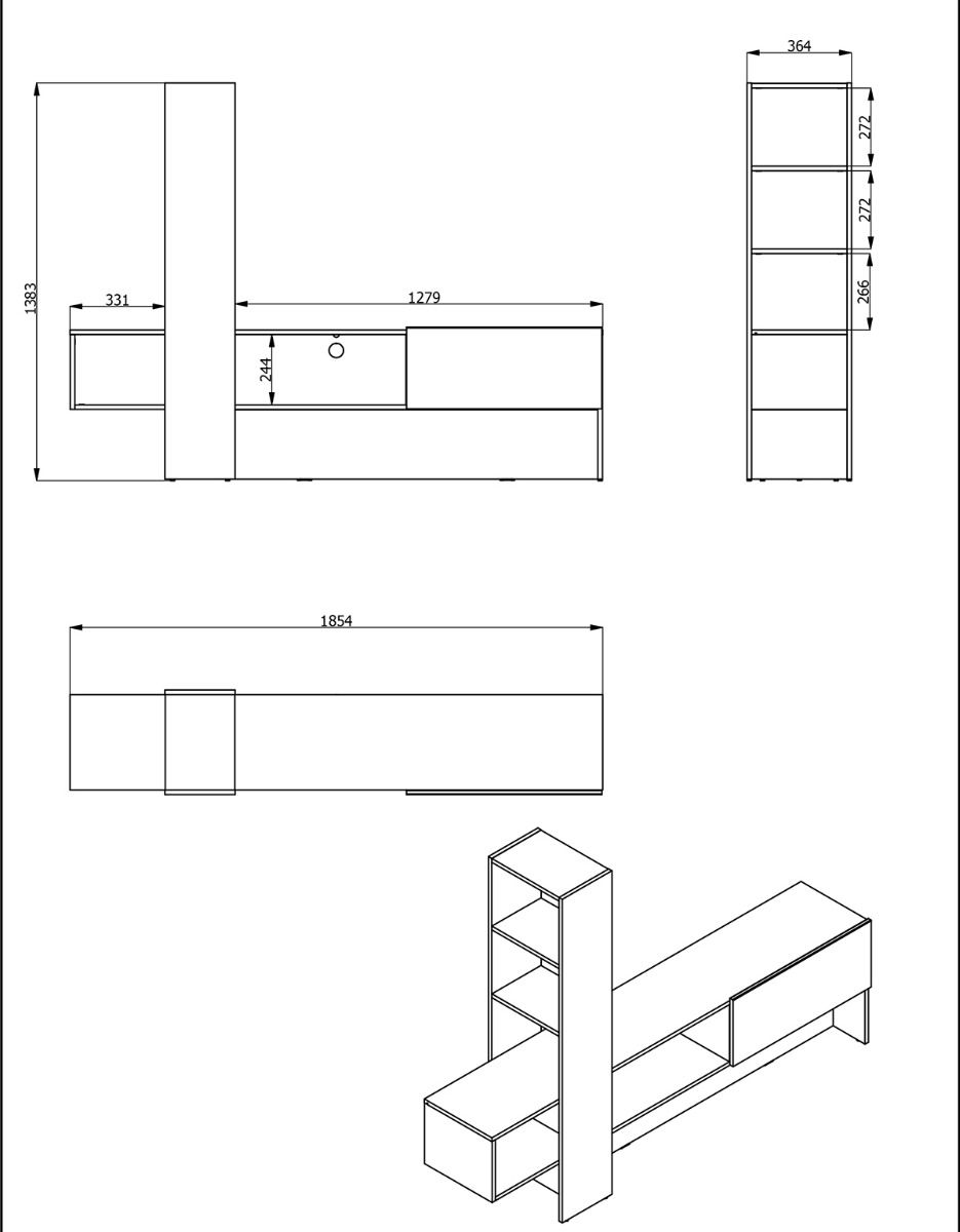 Parete attrezzata con libreria Cross, finitura Rovere e Nero, ZFM34280011