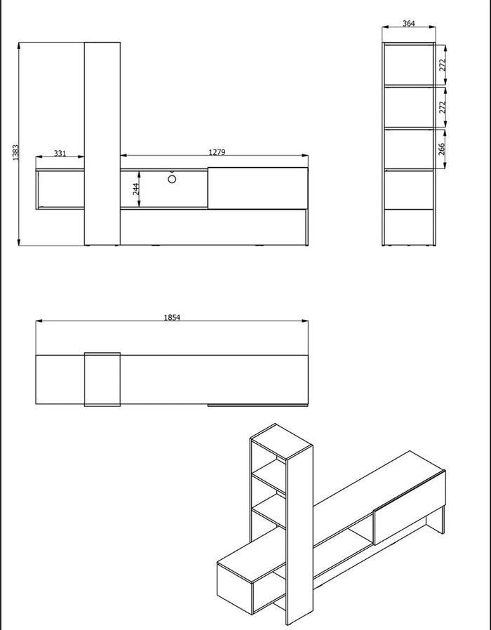 Parete attrezzata con libreria Cross, finitura Rovere e Nero, ZFM34280011