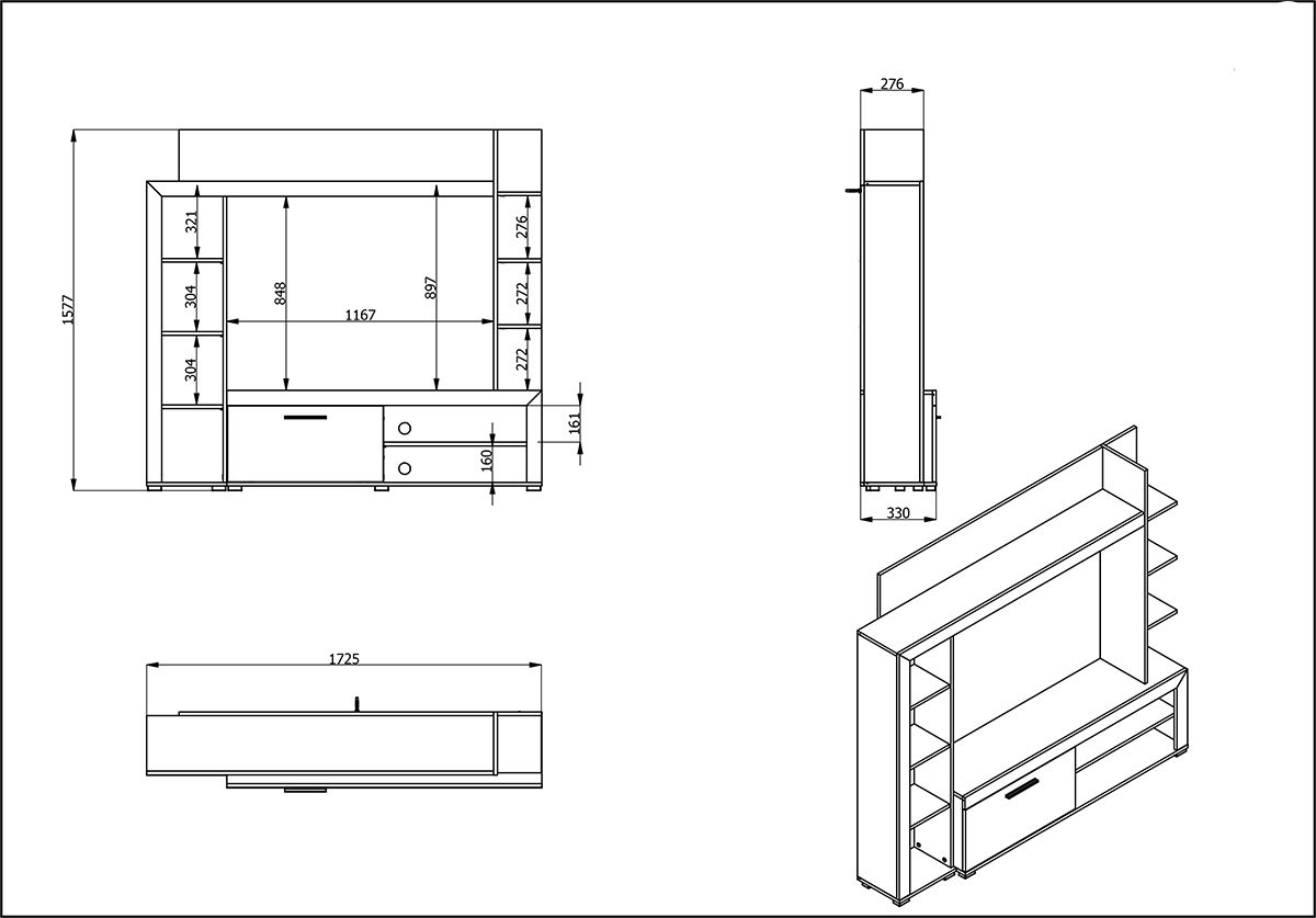 Parete attrezzata moderna, finitura Rovere e Nero, ZFM14280011