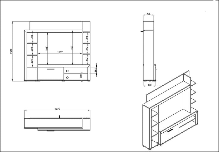 Parete attrezzata moderna, finitura Rovere e Nero, ZFM14280011