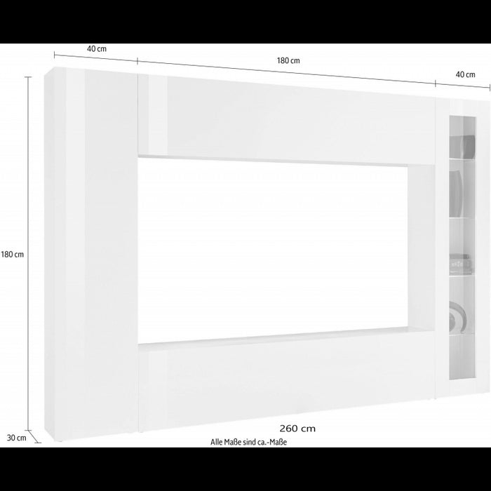 Parete Soggiorno Maruska 1 Vetrina260X180X30 Colore Bianco Lucido