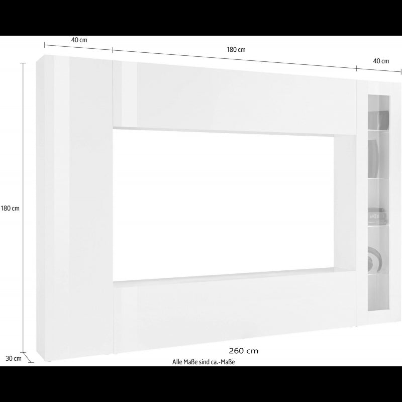 Parete Soggiorno Maruska 1 Vetrina260X180X30 Colore Bianco Lucido