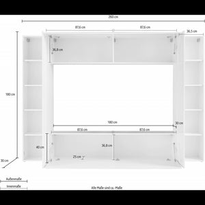 Parete Soggiorno Maruska 260X180X30 Colore Bianco Lucido