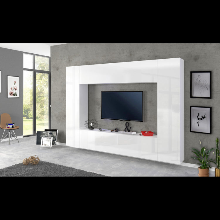 Parete Soggiorno Maruska 260X180X30 Colore Bianco Lucido