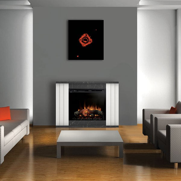 Caminetto elettrico a libera installazione a LED Mod. PARIA - 28" colore Bianco opaco / marmo nero - 118 x 86 x 27,5