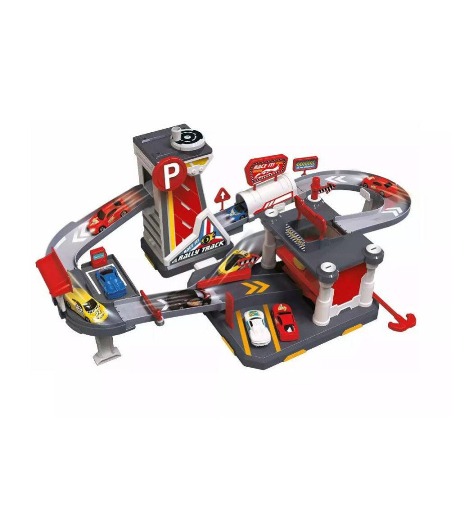 Parking Rally Track Parcheggio 2 Piani Con 6 Auto Ascensore Manuale Gioco Bambini         