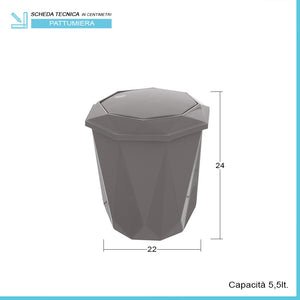 Pattumiera bagno capacitÃ  5,5 lt in plastica grigia con coperchio basculante