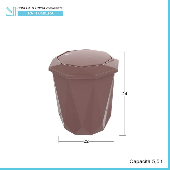 Pattumiera bagno capacitÃ  5,5 lt in plastica rosa con coperchio basculante