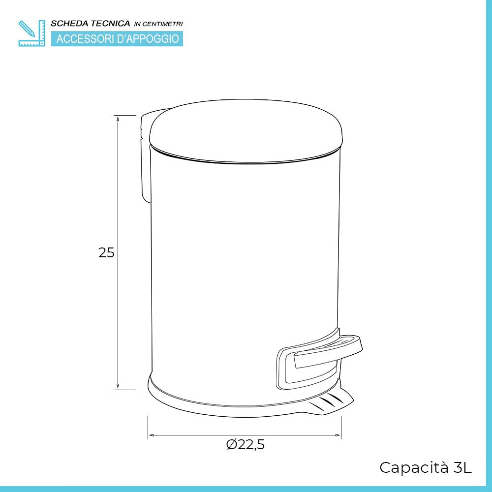 Pattumiera bagno con pedale inox cromo con secchio interno estraibile