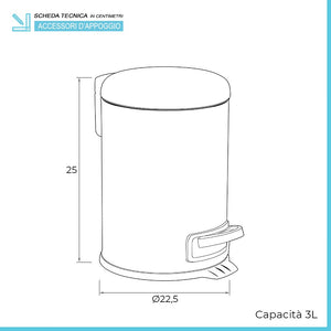 Pattumiera bagno con pedale inox cromo con secchio interno estraibile