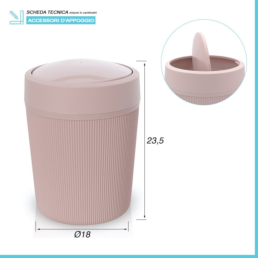 Pattumiera bagno rosa in plastica 4,2 lt con coperchio basculante Ring