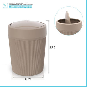 Pattumiera bagno tortora in plastica 4,2 lt con coperchio basculante Ring