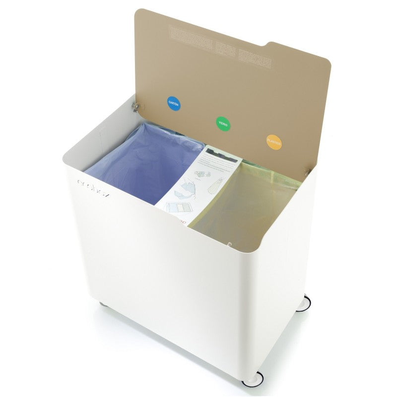 Pattumiera per raccolta differenziata con chiusura ammortizzata, Ecobox, colore beige