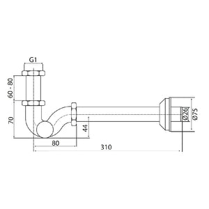 Sifone ad esse 1 pollice metallo cromato per lavabo bidet *** misura 1 pollice 1/4, tipologia ottone, confezione 1