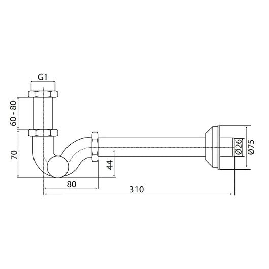 Sifone ad esse 1 pollice metallo cromato per lavabo bidet *** misura 1 pollice 1/4, tipologia ottone, confezione 1