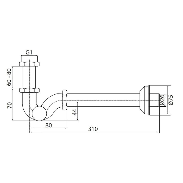 Sifone ad esse 1 pollice metallo cromato per lavabo bidet *** misura 1 pollice 1/4, tipologia ottone, confezione 1