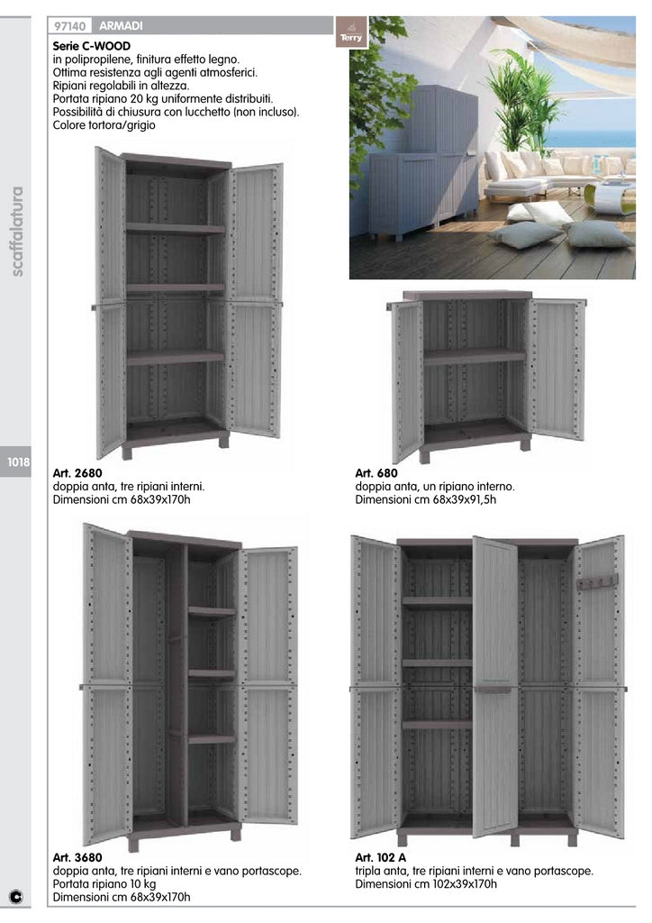 armadio terry "cwood" 2ante cm 68x39x170h tre ripiani con portascope 3680 17314