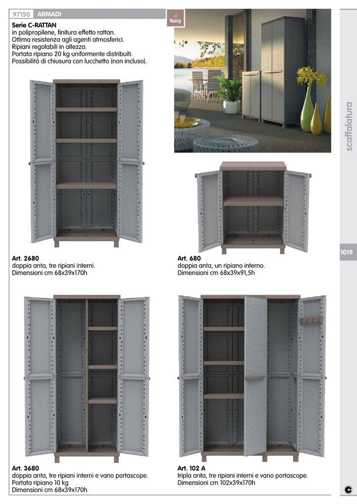 armadio terry crattan 2ante 3 ripiani 68x39x170h con vano porta scope 3680 91958