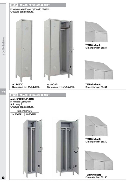 armadio spogliatoio a 2 posti in kit con serratura dimensioni cm 68x34x179h 11612