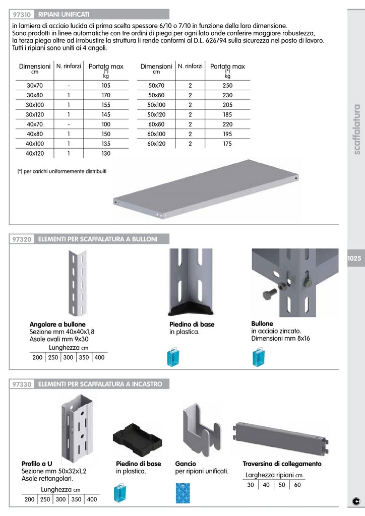 3pz ripiano metallico 50x 80 2 rinforzi cod:ferx.4955