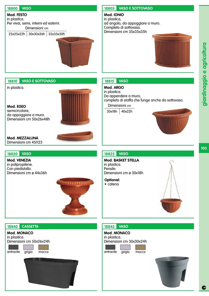 vaso in plastica a muro "argo" cm.30x18h con staffa cod:ferx.38625.stock