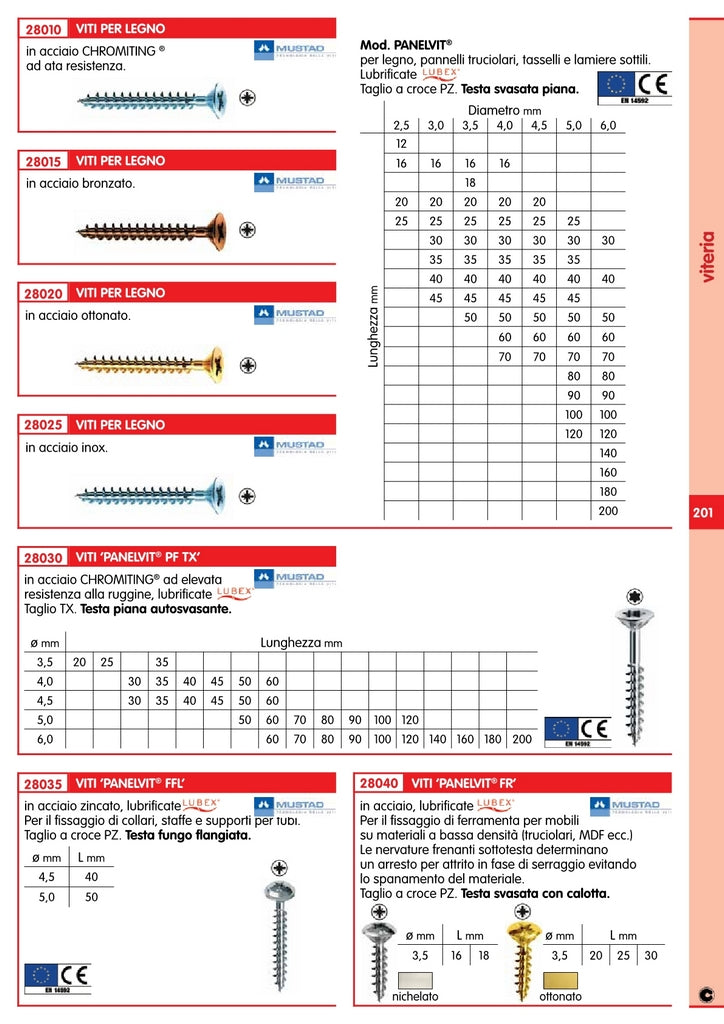 200Pz Viti Panel/Pf-Tx(1/2 Filettate)Chromiting Testa Piana 6,0X70