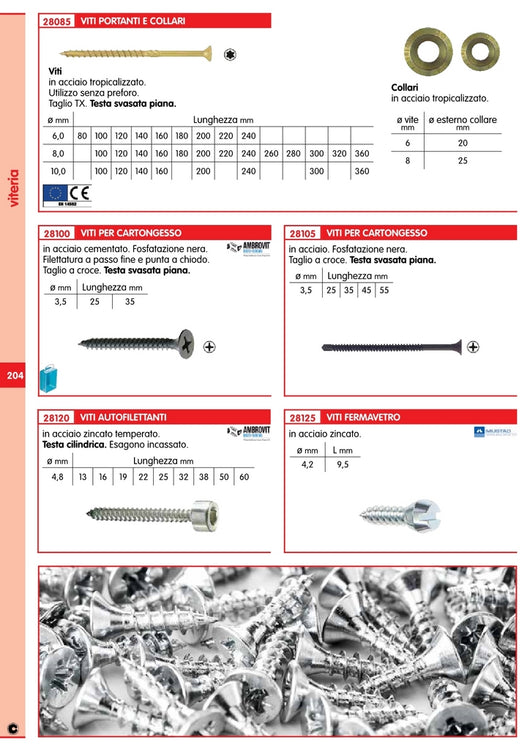 100Pz Viti Portanti X Legno Testa Svasata Piana Torx Diametro 6Mm Lunghezza 80 Mm