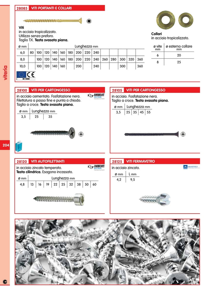 100Pz Viti Portanti X Legno Testa Svasata Piana Torx Diametro 6Mm Lunghezza 80 Mm