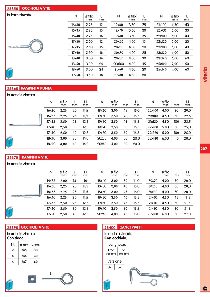 20pz occhioli ferro con dado n. 6 art. 182 filettatura m7 mm lunghezza 60mm 12064