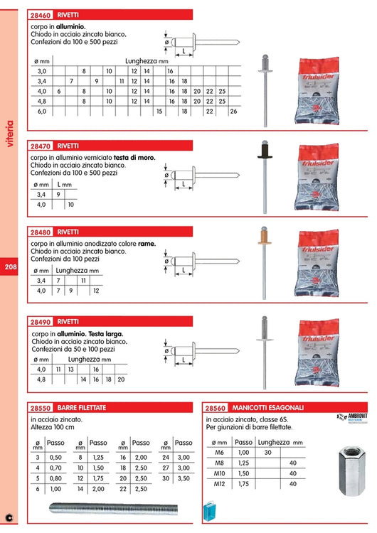 5Pz Barrette Filettate In Acciaio Zincato 24Ma Passo 3 Altezza 100Cm