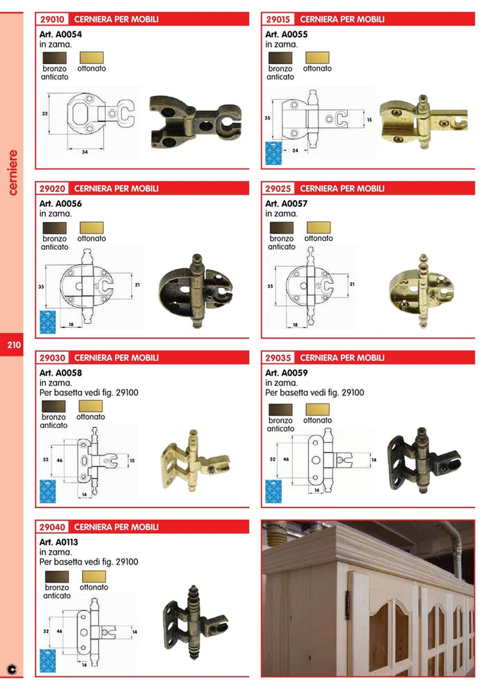 10pz cerniere per mobili art. a0113 ottonata 91803