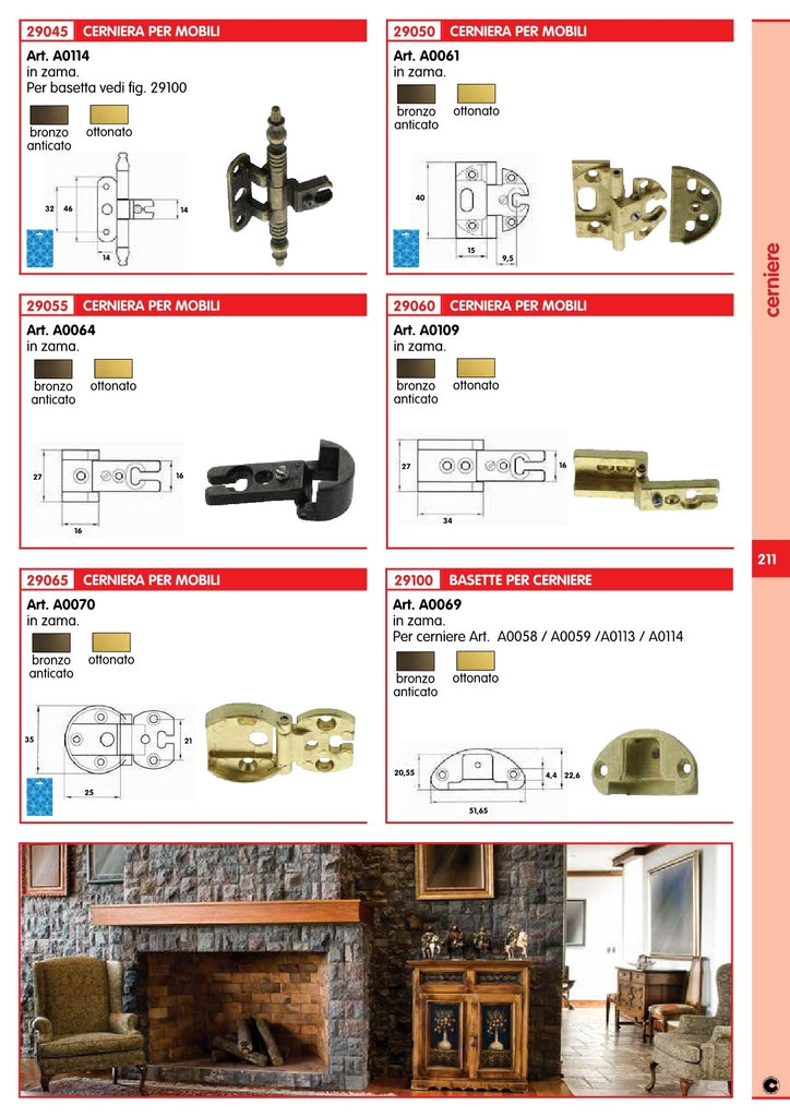 10pz cerniere per mobili art. a0070 ottonata 91814