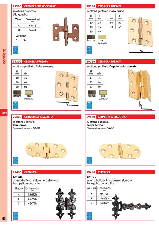 6blister blister cerniere in ottone profilato 1/2 collo oro bronzato 60x50 (pz.2) 60122