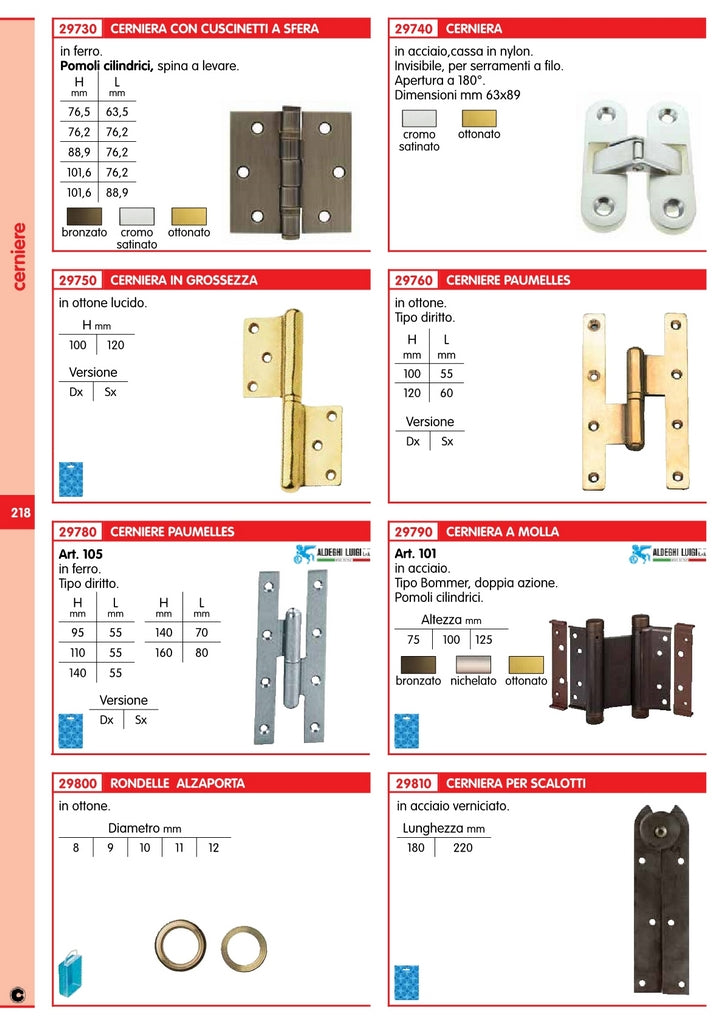 12pz cerniera grossezza art. 50 ottone lucido mm.100 sinistra 11896