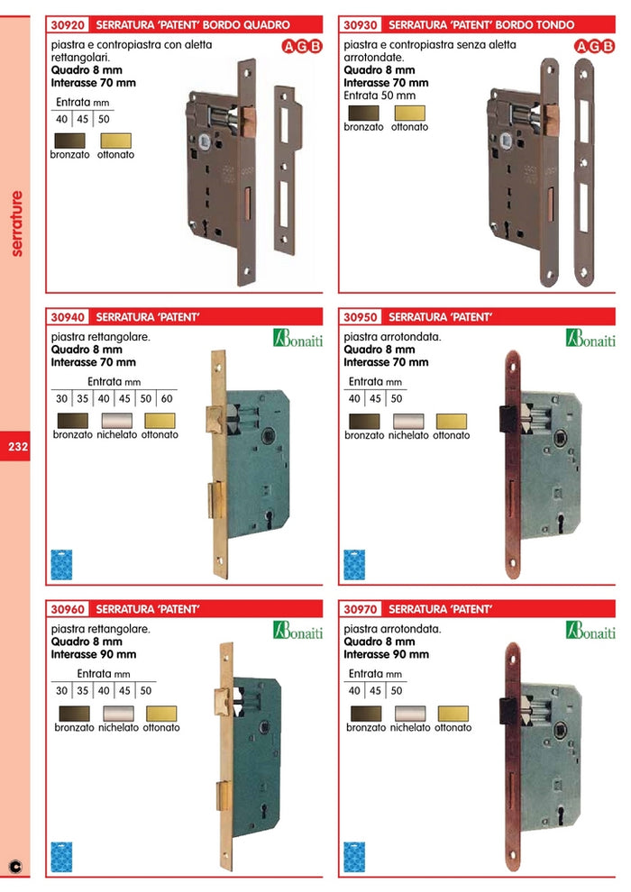 5pz patent serratura q.8/90 ottonata 45 b.tondo senza gaccia cod:ferx.9356