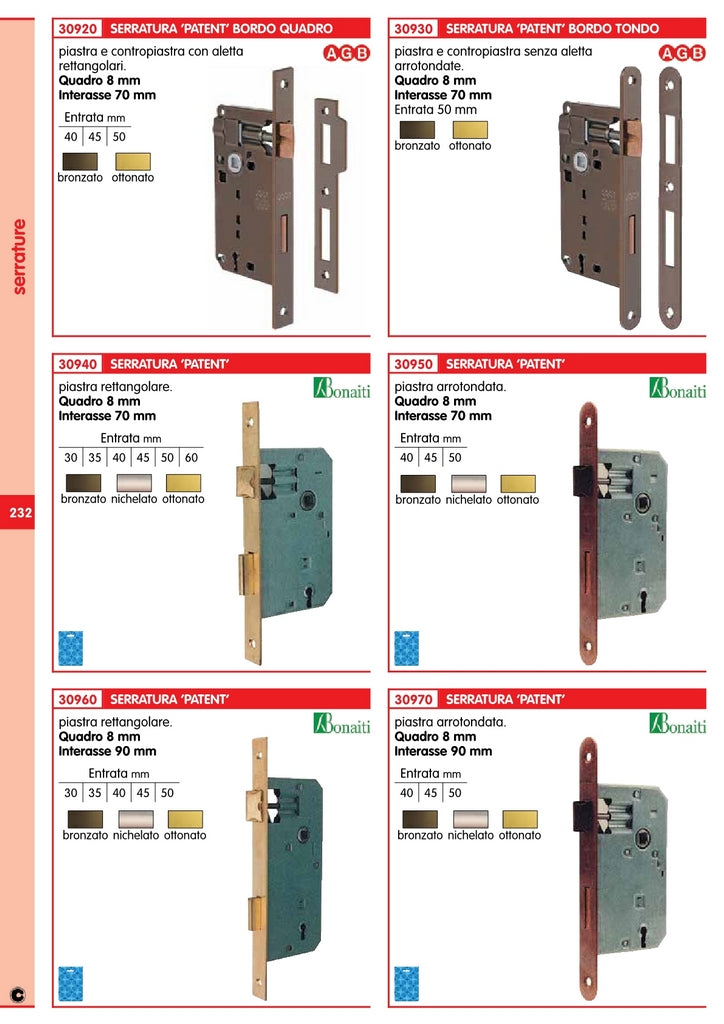 10pz patent serratura quadro 8/70 bronzate da 50* senza gaccia cod:ferx.9912