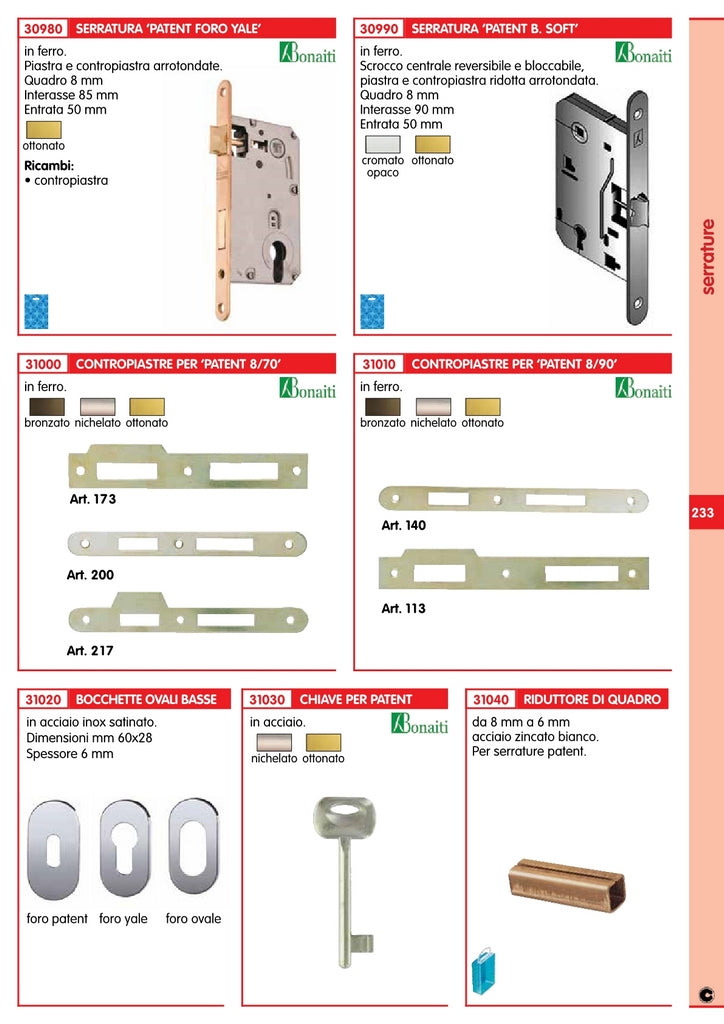 10pz chiave patent bonaiti ottonata n. 4 12762