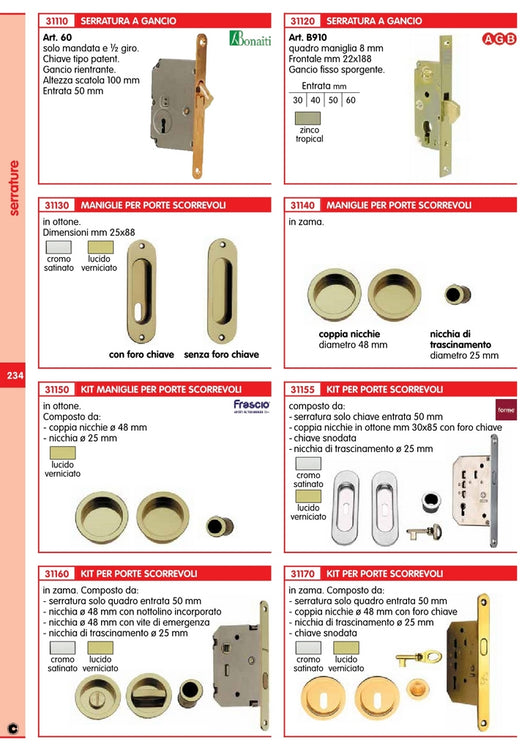 kit x porte scorrevole con coppia nicchie ovale con chiave oro-lucido 24553